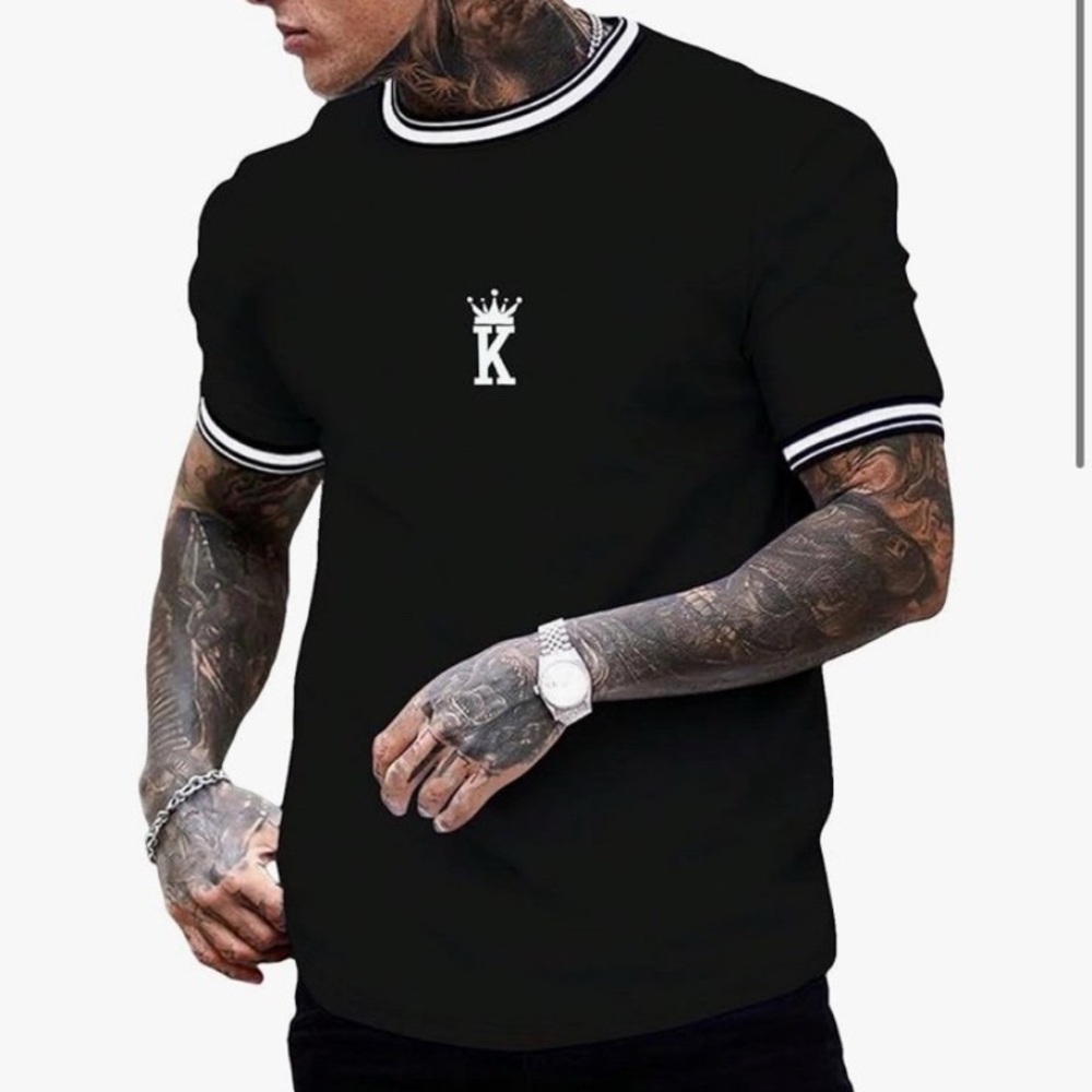 Retl$20 Med Men's Black T-Shirt with White Trim